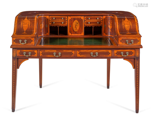 A George III Style Inlaid and Figured Mahogany Leather