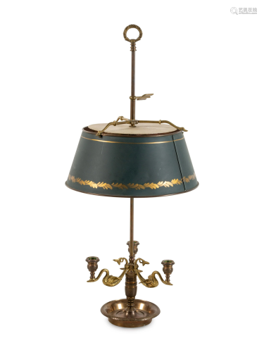 An Empire Style Gilt Bronze and Tole Bouillotte Lamp