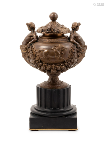 A Neoclassical Bronze and Marble Covered Urn