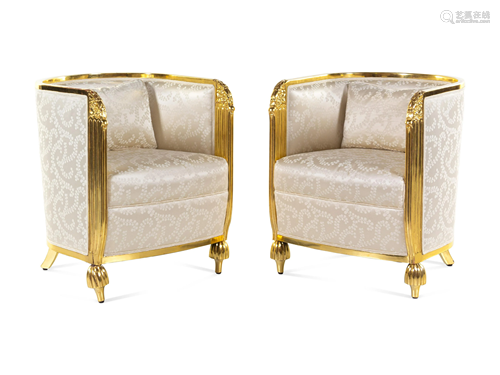 A Pair of Neoclassical Giltwood Bergeres