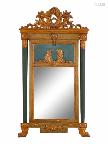 A Neoclassical Painted and Parcel Gilt Mirror