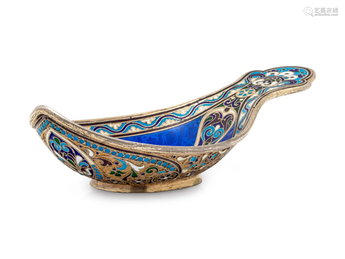 A Russian Silver and Guilloche Enamel Kovsh