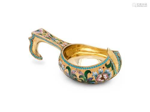 A Russian Silver-Gilt and Shaded Enamel Kovsh