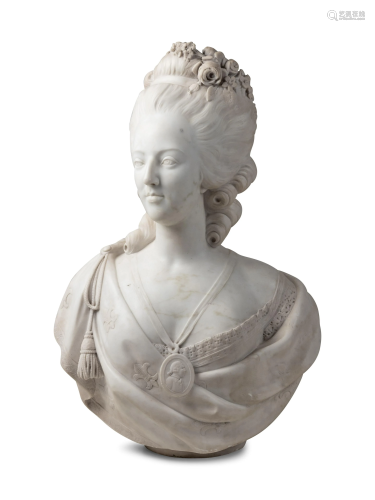 An Italian Carved Marble Bust of Marie Antoinette
