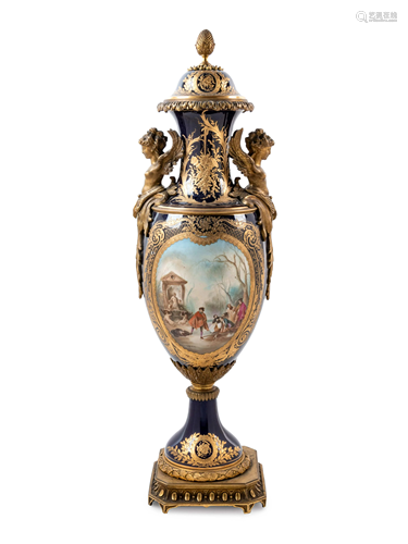 A Sevres Style Gilt Bronze Mounted Porcelain Vase