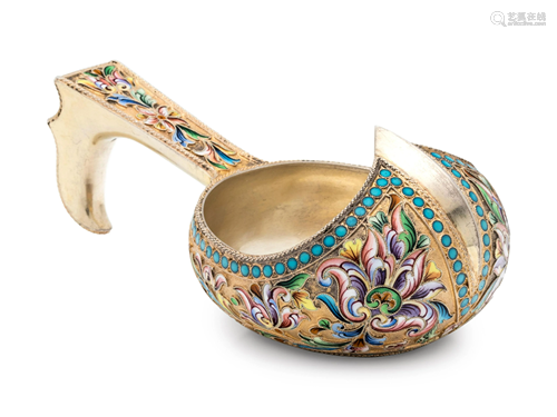 A Russian Silver-Gilt and Shaded Enamel Kovsh