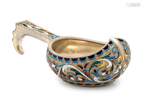 A Russian Silver-Gilt and Enamel Kovsh