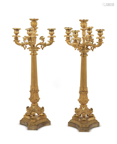 A Pair of Louis Philippe Gilt Bronze Five-Light