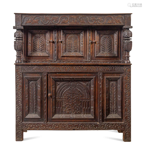 A William and Mary Carved Oak Court Cupboard