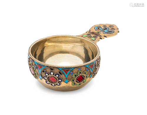 A Russian Silver-Gilt and Enamel Charka