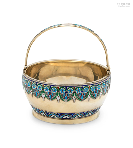 A Russian Silver-Gilt and Enamel Sugar Bowl