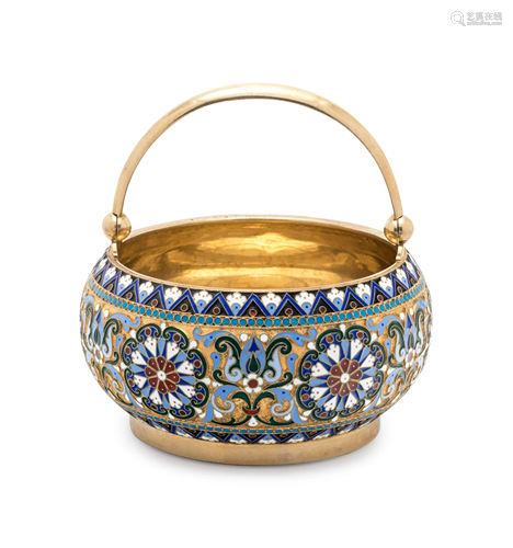 A Russian Silver-Gilt and Enamel Sugar Bowl