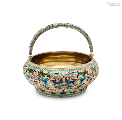 A Russian Silver-Gilt and Shaded Enamel Sugar Bowl