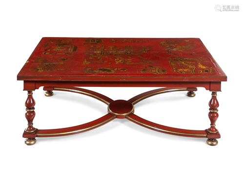 A Parcel Gilt and Red Lacquered Chinoiserie Decorat…