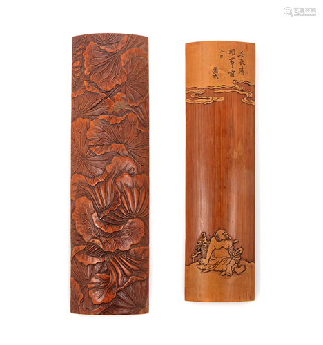 Two Chinese Carved Wood Wrist Rests