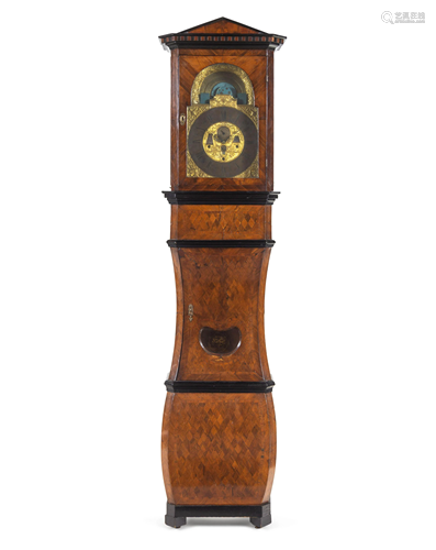 A German Parcel Ebonized Parquetry Case Clock