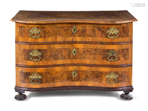 A Continental Burl Walnut Chest of Drawers