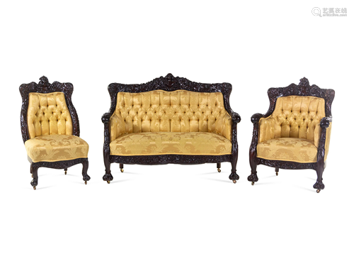 A Karpen Carved Mahogany Three-Piece Parlor …