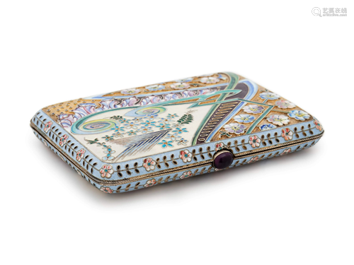 A Russian Silver-Gilt and Shaded Enamel Cigarette Case