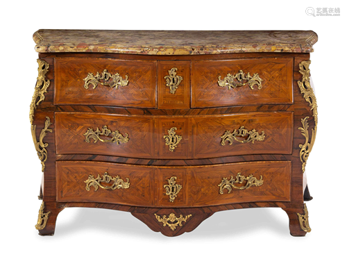 A Regence Gilt Bronze Mounted Parquetry Marble-Top