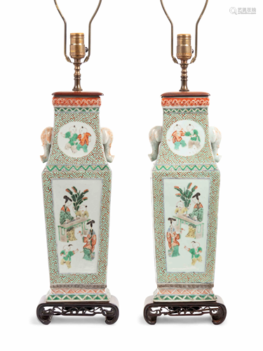 A Pair of Chinese Famille Verte Porcelain Vases