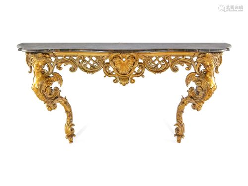 A Louis XV Style Carved Giltwood Faux Marble-Top