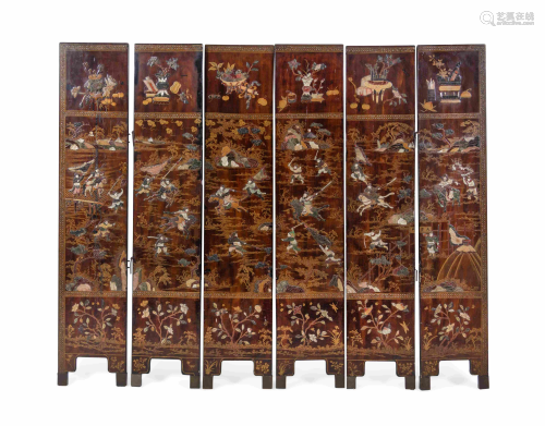A Chinese Export Lacquered Six-Panel Screen