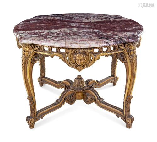 A Louis XV Style Giltwood Marble-Top Center Table