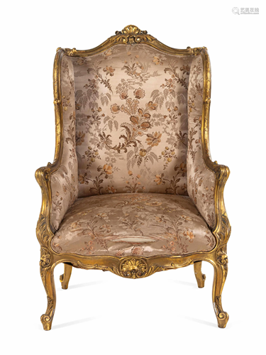 A Louis XV Style Giltwood Bergere aOreilles