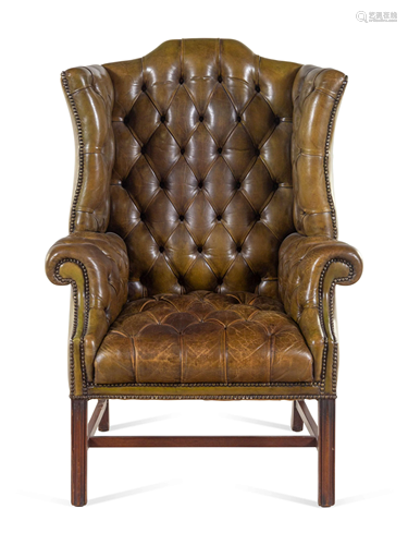 An English Leather Upholstered Mahogany Wingb…