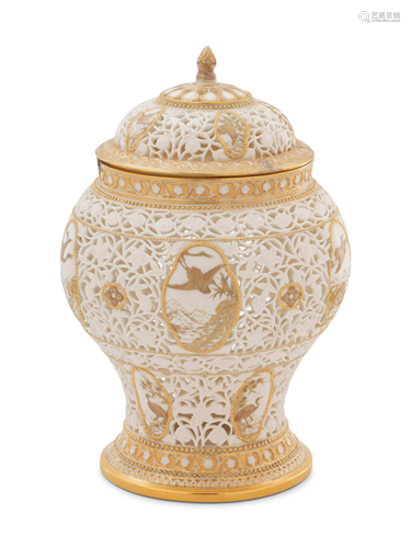 A Royal Worcester Parcel Gilt Reticulated Porcelain