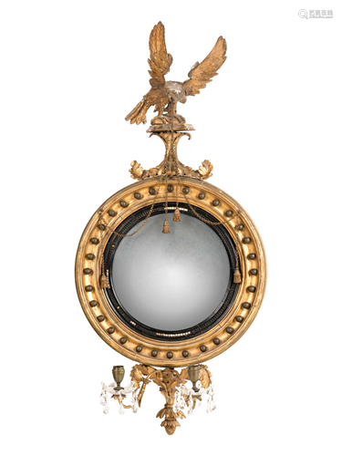 A Classical Giltwood Convex Girandole Mirror