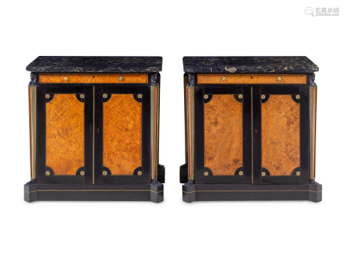 A Pair of Russian Empire Gilt Metal Mounted Ebonized