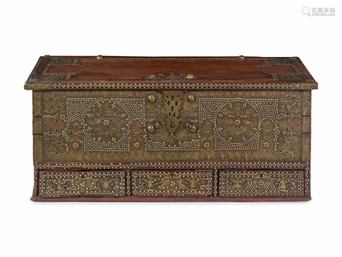 A Zanzibar Brass Decorated Teak Chest