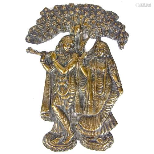 Indian cast brass Hindu deity plaque, 19th century.