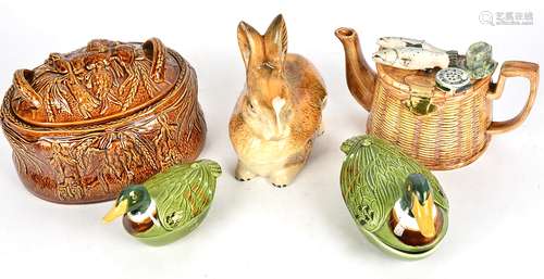 A small group of late 20th Century table wares to include a Portmeirion game pie dish with moulded