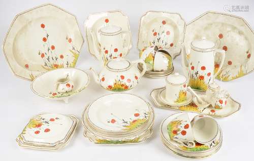 A quantity of Crown Ducal poppy design table wares, to include two comports, two coffee pots,