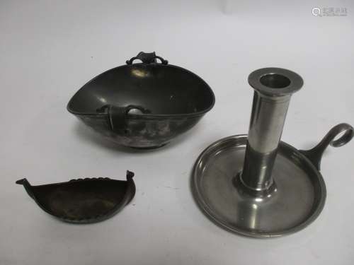 Just Anderson (Danish 1884-1943), a pewter candlestick holder with tall cylindrical column and