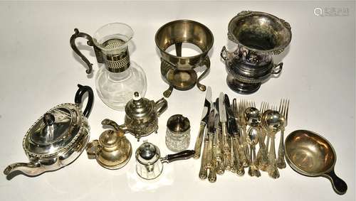 A quantity of silver plate across four boxes to include a Mappin & Webb porringer, length 17cm,