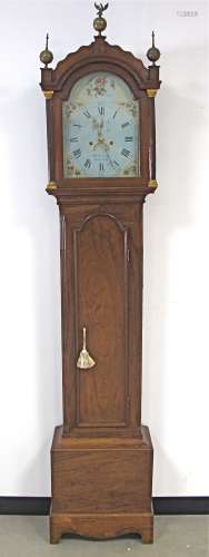 An early 19th Century Mahogany longcase clock with hand painted arched dial, 8 day movement by W M