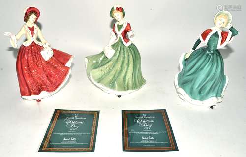 Three Royal Doulton Christmas day themed figures, HN4214 Christmas Day 1999 with certificate, HN4242