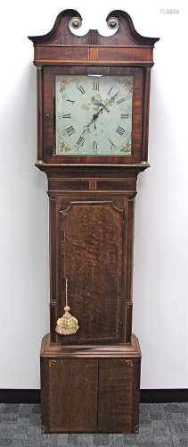 A 19th Century mixed wood longcase clock, W Shakshaft, Preston, hand painted face, Roman and