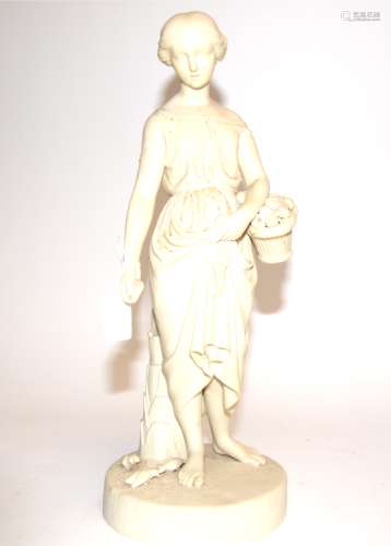 A 19th Century Parian ware figure of a lady throwing crumbs to birds, appears unmarked, height 38cm
