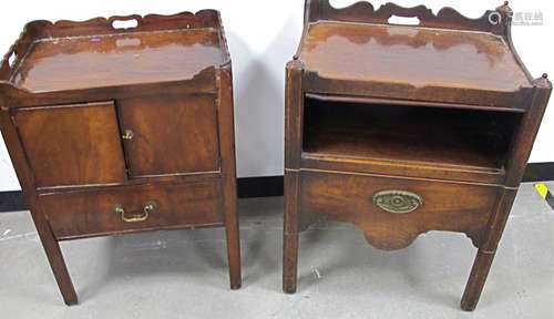 Two mahogany Georgian tray commodes, one with cupboard and a drawer (A/F) the other with a slide,