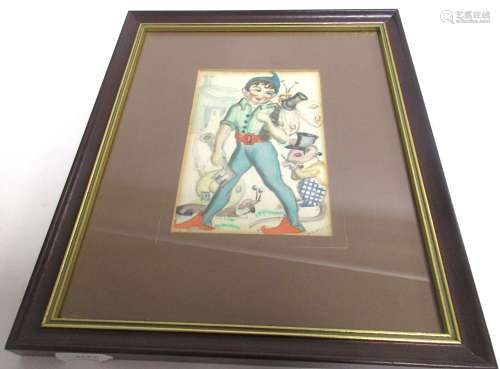 A watercolour study of whimsical elf and creatures, framed and glazed, signed to lower right, '