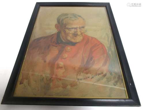 Henry Raeburn Dobson (1901-1985) watercolour of a Chelsea Pensioner, with signature Raeburn Dobson