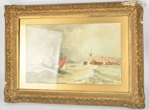 Thomas Bush Hardy (1842-1897) a watercolour of vessels in stormy seas, with signature to lower left,