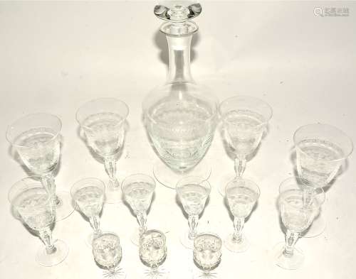 A Lady Hamilton pattern decanter, height 32cm, together with a quantity of assorted late 19th and