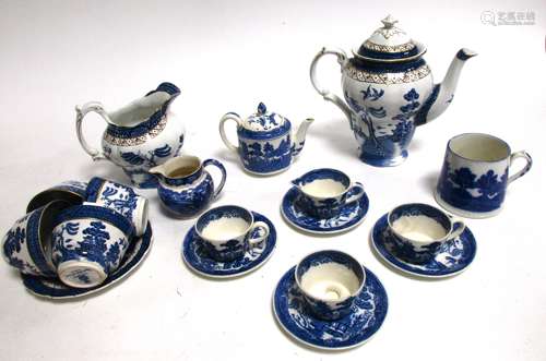 A 20th Century part blue and white Old Willow Pattern service by Booths, to include coffee pot,