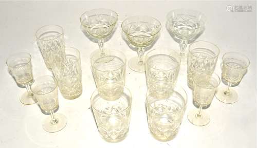 A small collection of cut glass drinking glasses, in an assortment of varieties (38+)